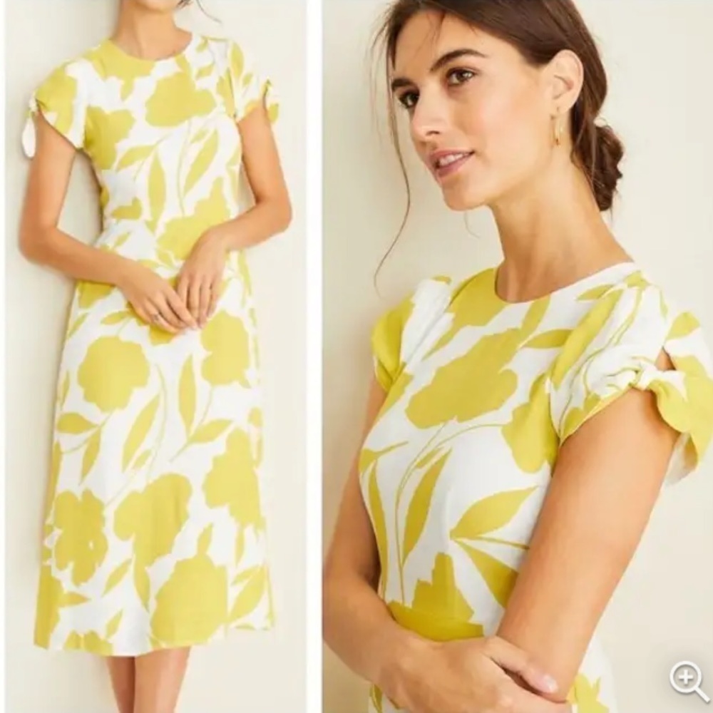 Ann Taylor Yellow Mustard Floral A-Line Dress Size 4P